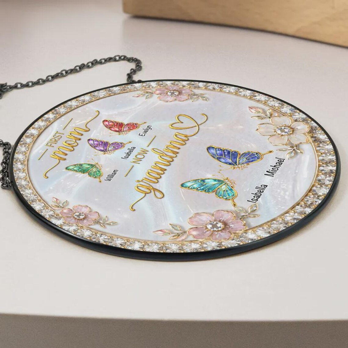 Personalized First Mom Now Grandma Acrylic Suncatcher, Custom Name Mommy And Kid Hanging Suncatcher, Mother's Day Window Decor, Gift For Mom