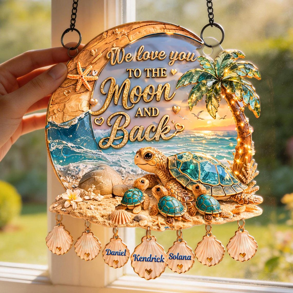 Personalized Best Turtle Mom Ever Acrylic Suncatcher, Custom Name Mommy And Kids Hanging Suncatcher, Mother's Day Window Decor, Gift For Mom