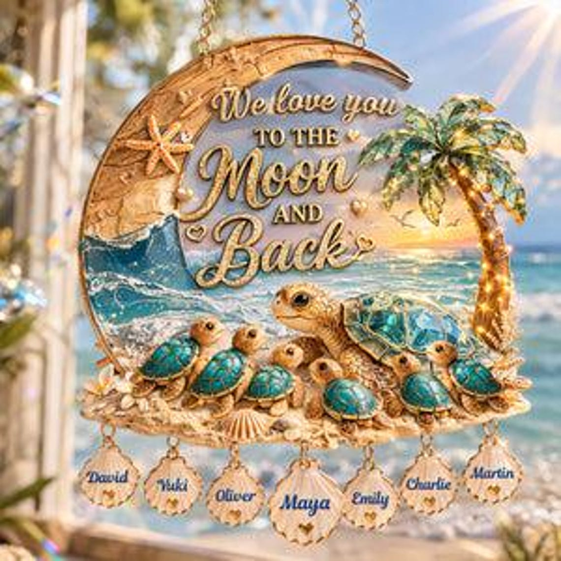 Personalized Best Turtle Mom Ever Acrylic Suncatcher, Custom Name Mommy And Kids Hanging Suncatcher, Mother's Day Window Decor, Gift For Mom