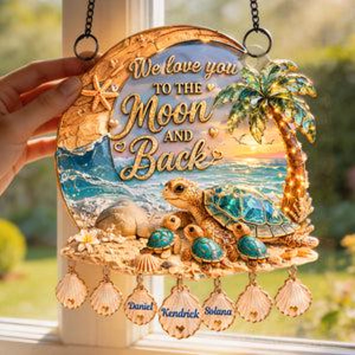 Personalized Best Turtle Mom Ever Acrylic Suncatcher, Custom Name Mommy And Kids Hanging Suncatcher, Mother's Day Window Decor, Gift For Mom