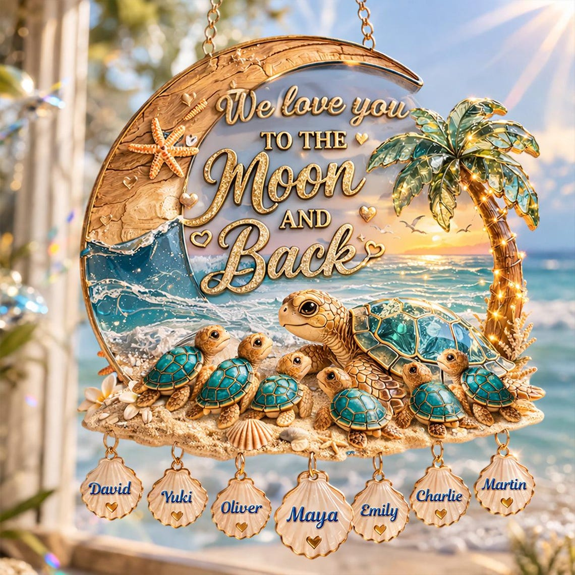 Personalized Best Turtle Mom Ever Acrylic Suncatcher, Custom Name Mommy And Kids Hanging Suncatcher, Mother's Day Window Decor, Gift For Mom