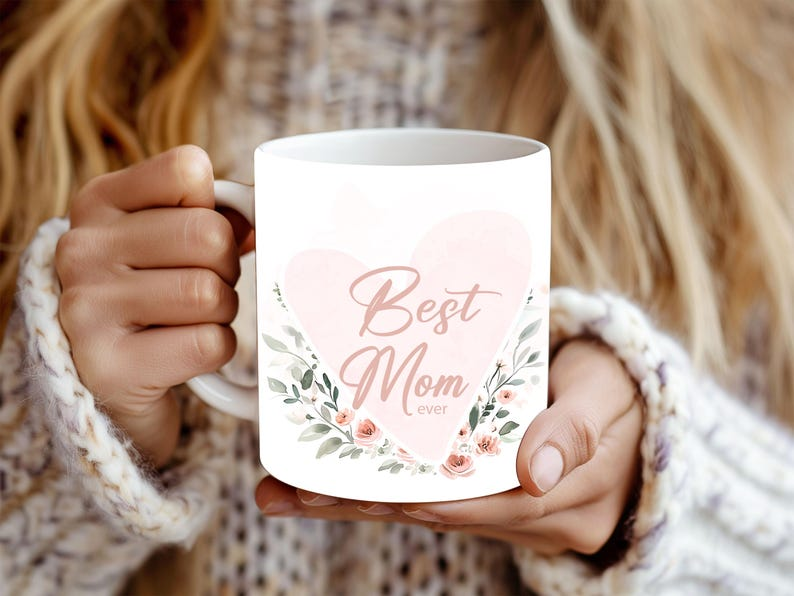 Mother's Day "Best Mom Ever" – Floral Watercolor Ceramic Coffee Mug