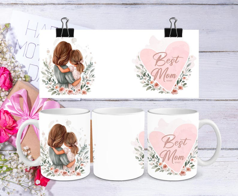 Mother's Day "Best Mom Ever" – Floral Watercolor Ceramic Coffee Mug