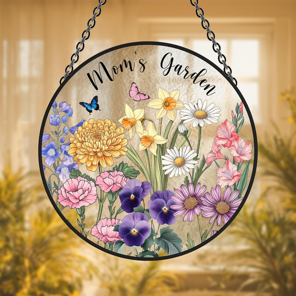 Custom Family Birth Flowers Glass Suncatcher, Personalized Flower Glass Art, Mom's Garden Gift, Mother's Day Gift, Gift for Her, Home Decor