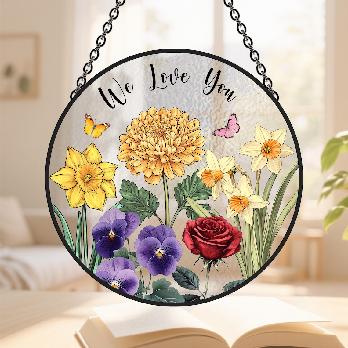 Custom Family Birth Flowers Glass Suncatcher, Personalized Flower Glass Art, Mom's Garden Gift, Mother's Day Gift, Gift for Her, Home Decor