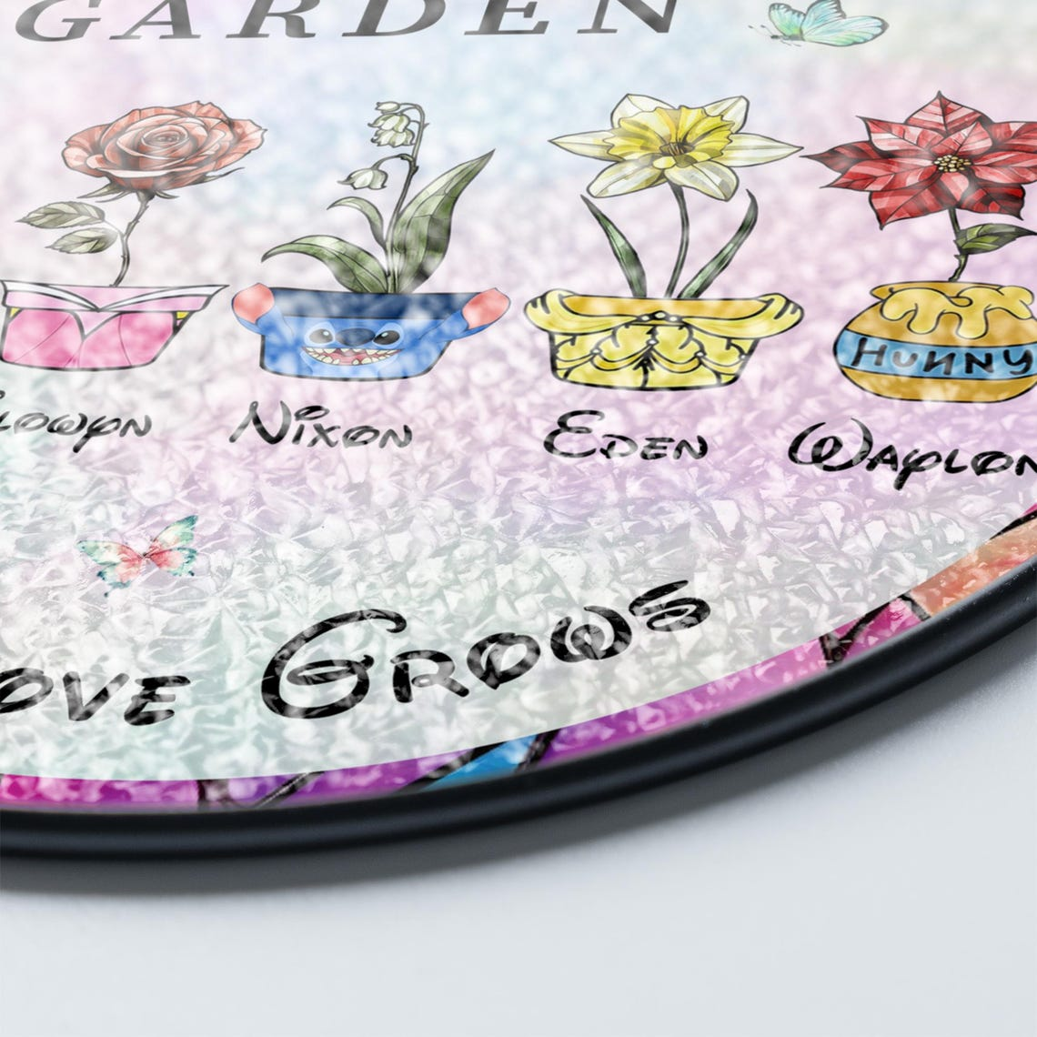 Personalized Grandma's Garden Disney Birth Month Flower Stained Glass Suncatcher, Mothers Day Birthday Gift for Mom Nana Mimi From Grandkids