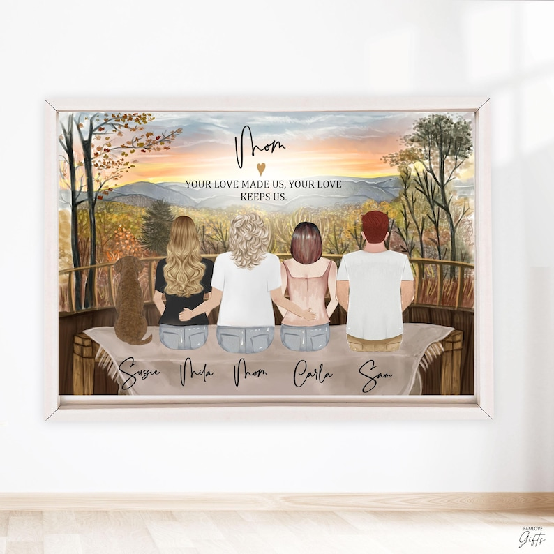 Custom Mother Daughter Portrait: Personalized Family Wall Art Christmas Present