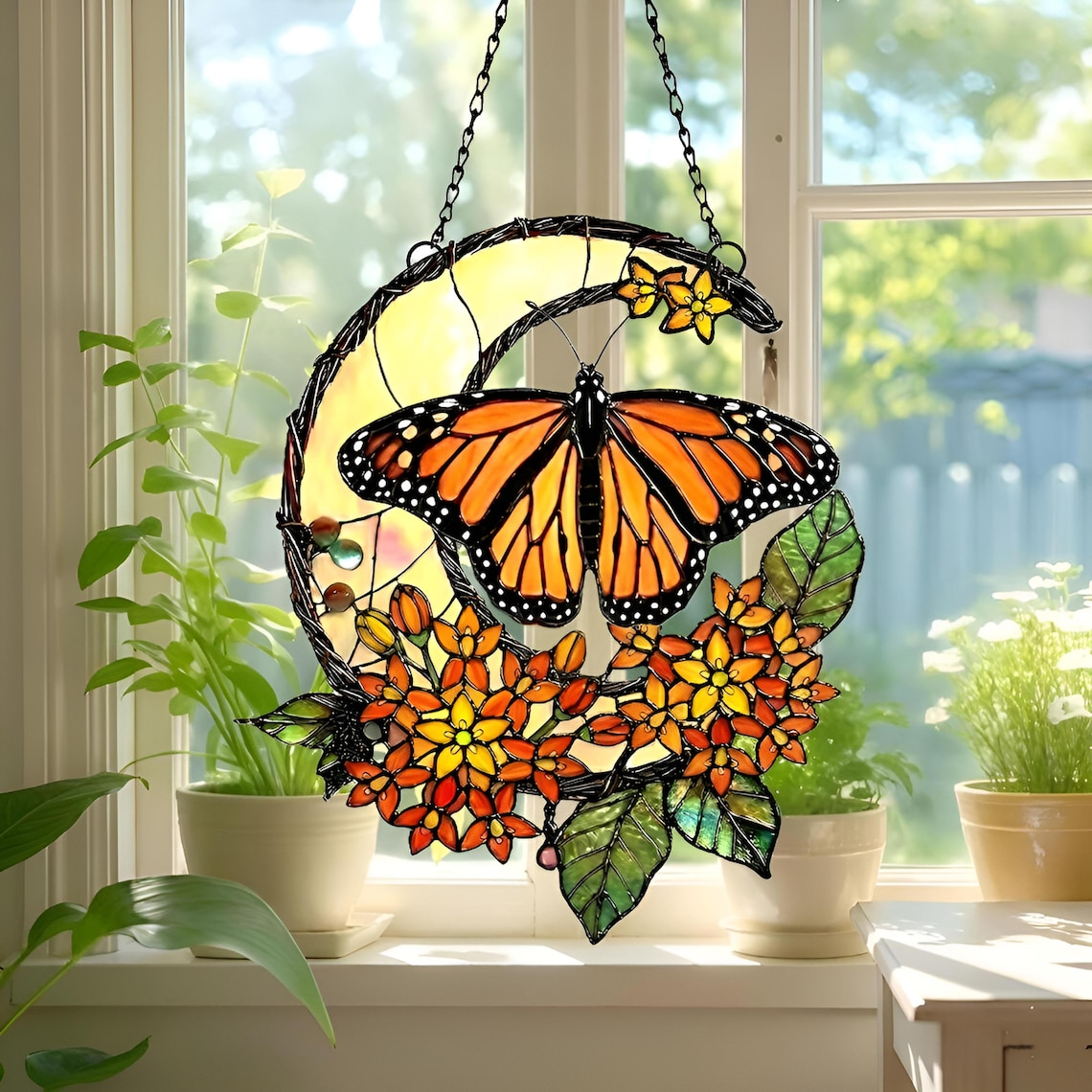 Monarch Butterfly Suncatcher, Butterfly Stained Glass Acrylic Window Hangings, Unique Mother's Day gift, Gift for Mom, Wall Art