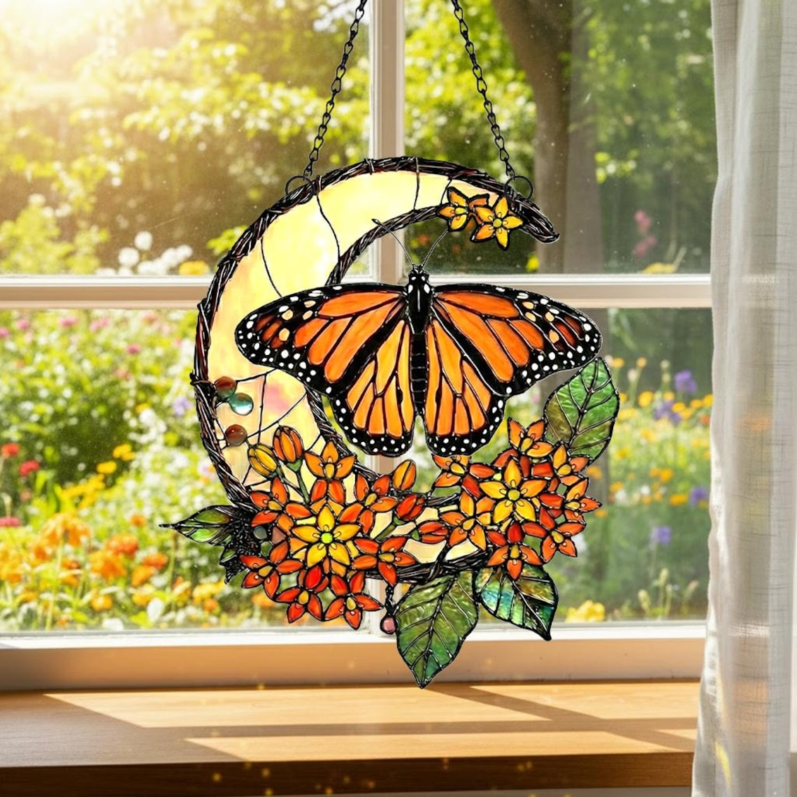 Monarch Butterfly Suncatcher, Butterfly Stained Glass Acrylic Window Hangings, Unique Mother's Day gift, Gift for Mom, Wall Art
