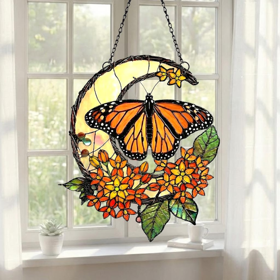 Monarch Butterfly Suncatcher, Butterfly Stained Glass Acrylic Window Hangings, Unique Mother's Day gift, Gift for Mom, Wall Art