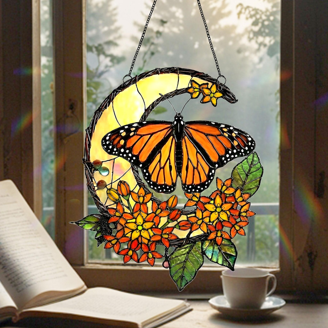 Monarch Butterfly Suncatcher, Butterfly Stained Glass Acrylic Window Hangings, Unique Mother's Day gift, Gift for Mom, Wall Art
