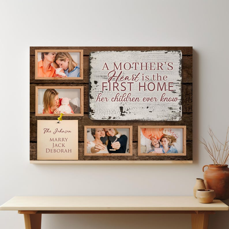 Custom Mothers Day Canvas Gift, Mom Photo Canvas Wall Decor, Mothers Day Gift, Family Photo Collage Canvas Print, Custom Poster Kids' Names