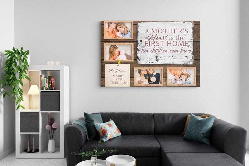 Custom Mothers Day Canvas Gift, Mom Photo Canvas Wall Decor, Mothers Day Gift, Family Photo Collage Canvas Print, Custom Poster Kids' Names