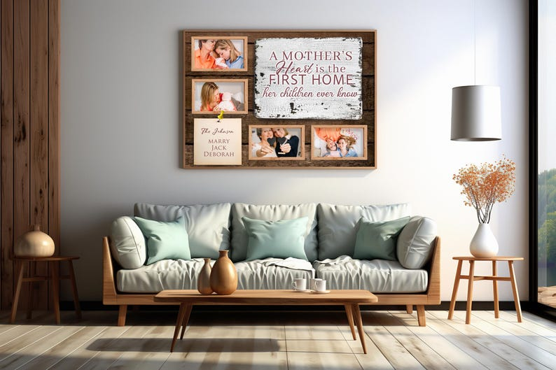Custom Mothers Day Canvas Gift, Mom Photo Canvas Wall Decor, Mothers Day Gift, Family Photo Collage Canvas Print, Custom Poster Kids' Names