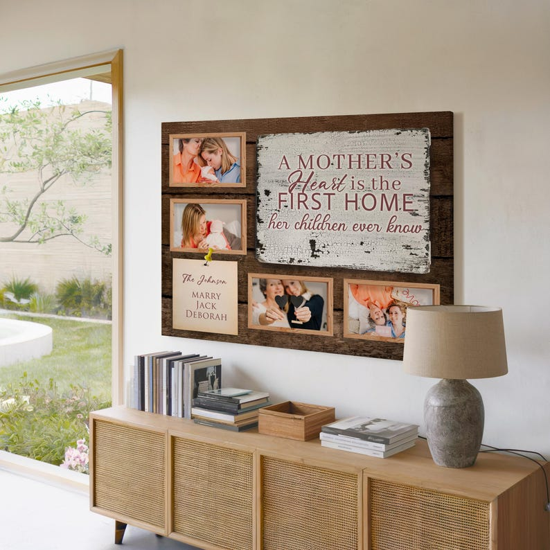 Custom Mothers Day Canvas Gift, Mom Photo Canvas Wall Decor, Mothers Day Gift, Family Photo Collage Canvas Print, Custom Poster Kids' Names