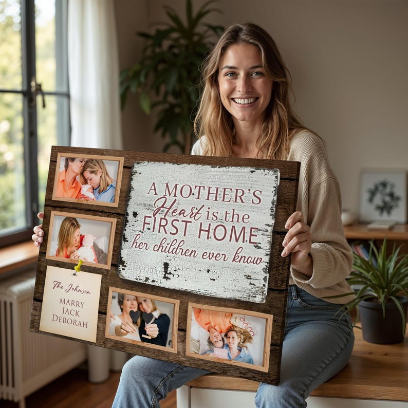 Custom Mothers Day Canvas Gift, Mom Photo Canvas Wall Decor, Mothers Day Gift, Family Photo Collage Canvas Print, Custom Poster Kids' Names