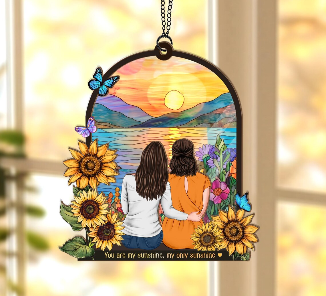 Custom Mom And Daughter Portrait Suncatcher, Mothers Day Gift, Gift For Mom, Mom Gift From Daughter, Mom Birthday Gift, Window Hanging