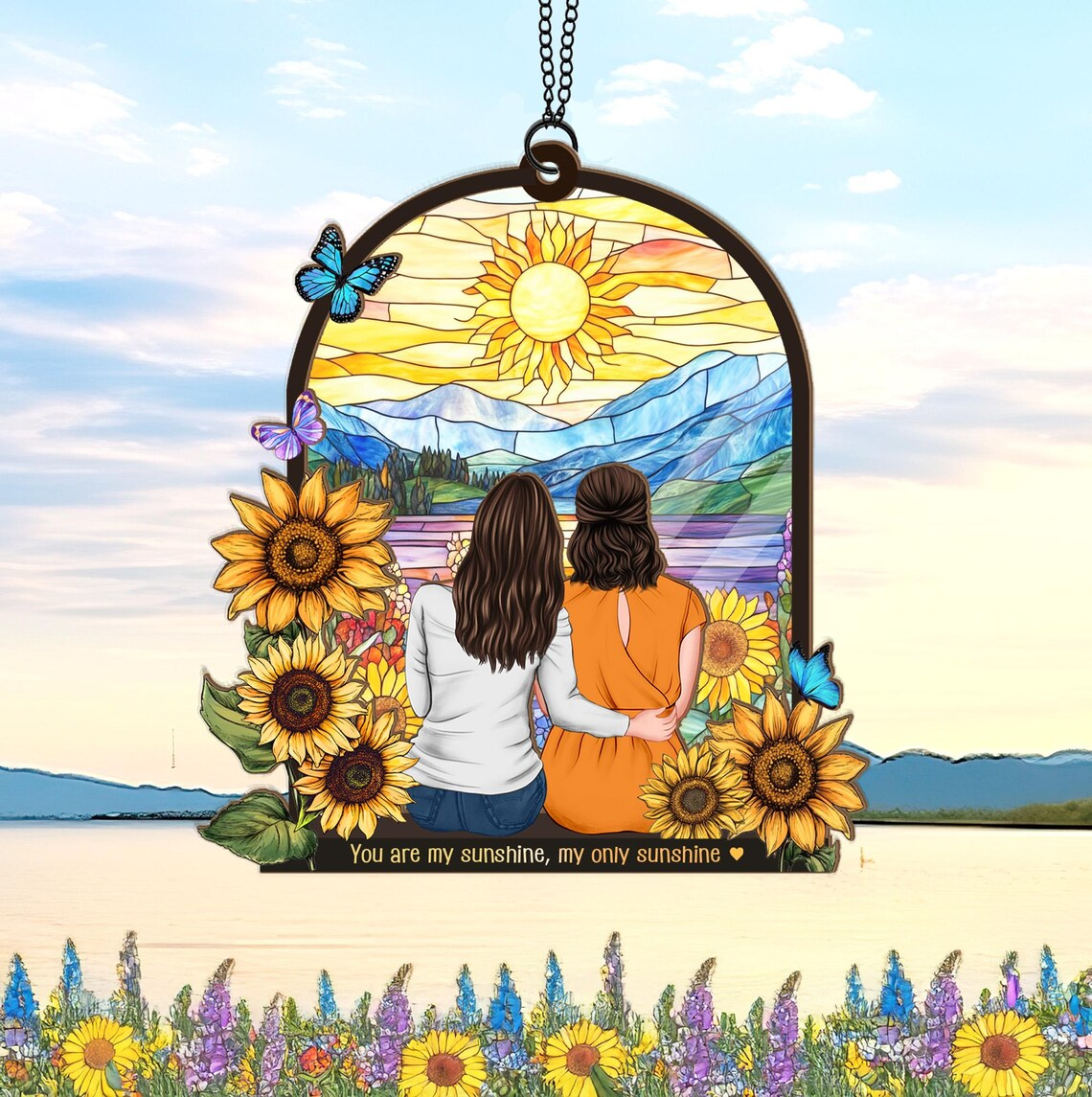 Custom Mom And Daughter Portrait Suncatcher, Mothers Day Gift, Gift For Mom, Mom Gift From Daughter, Mom Birthday Gift, Window Hanging