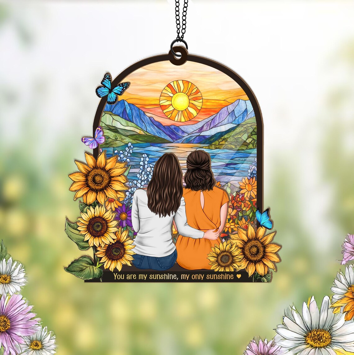 Custom Mom And Daughter Portrait Suncatcher, Mothers Day Gift, Gift For Mom, Mom Gift From Daughter, Mom Birthday Gift, Window Hanging