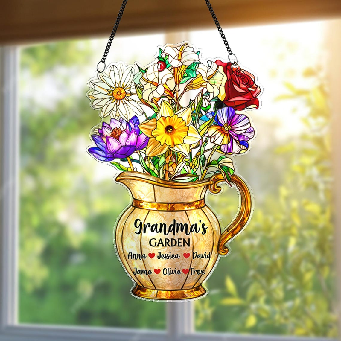 Personalized Grandma's Garden Acrylic Suncatcher, Family Birth Month Flower Window Hanging, Mother's Day Gift for Mom, Grandma Nana Gift
