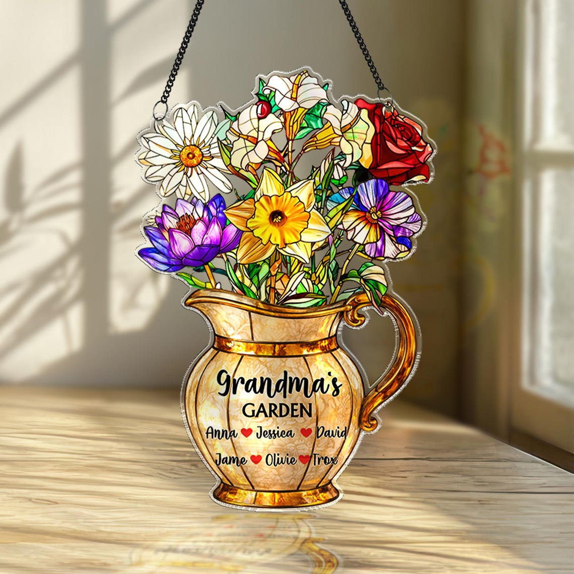 Personalized Grandma's Garden Acrylic Suncatcher, Family Birth Month Flower Window Hanging, Mother's Day Gift for Mom, Grandma Nana Gift