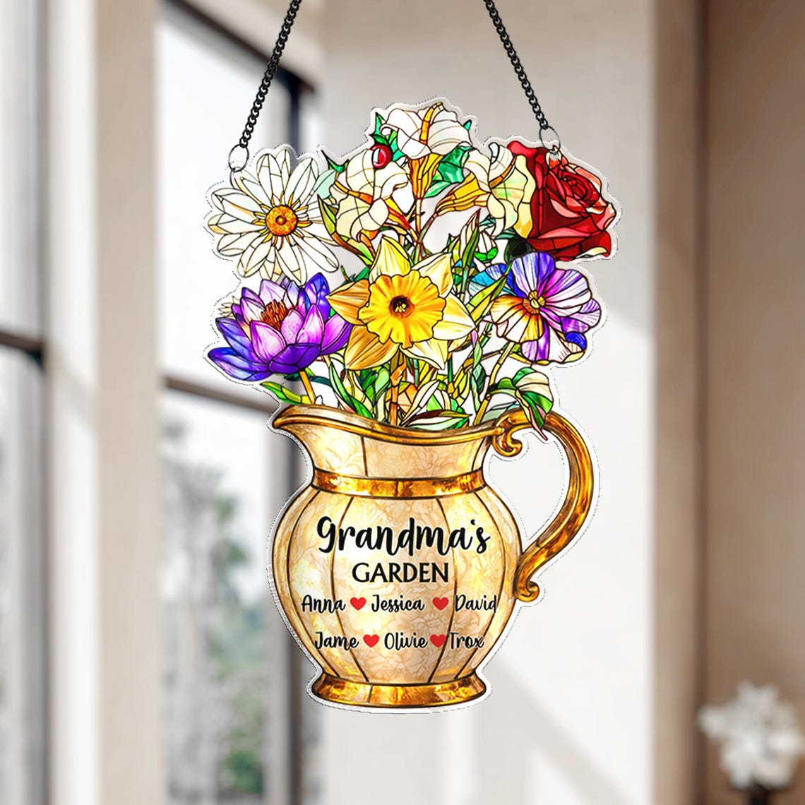 Personalized Grandma's Garden Acrylic Suncatcher, Family Birth Month Flower Window Hanging, Mother's Day Gift for Mom, Grandma Nana Gift