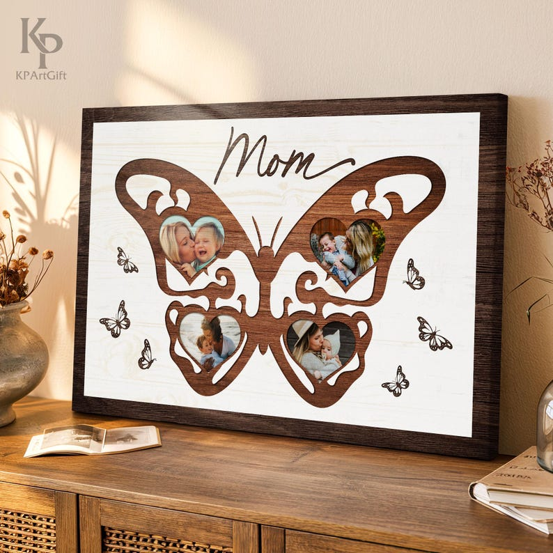 Personalized Butterfly Photo Frame Canvas – A Heartfelt Gift for Mom, Custom Picture Collage to Cherish Family Memories
