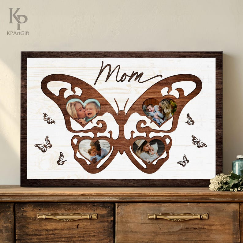 Personalized Butterfly Photo Frame Canvas – A Heartfelt Gift for Mom, Custom Picture Collage to Cherish Family Memories