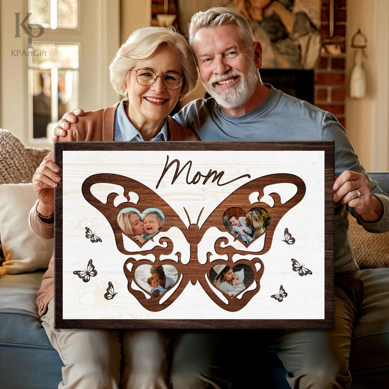 Personalized Butterfly Photo Frame Canvas – A Heartfelt Gift for Mom, Custom Picture Collage to Cherish Family Memories