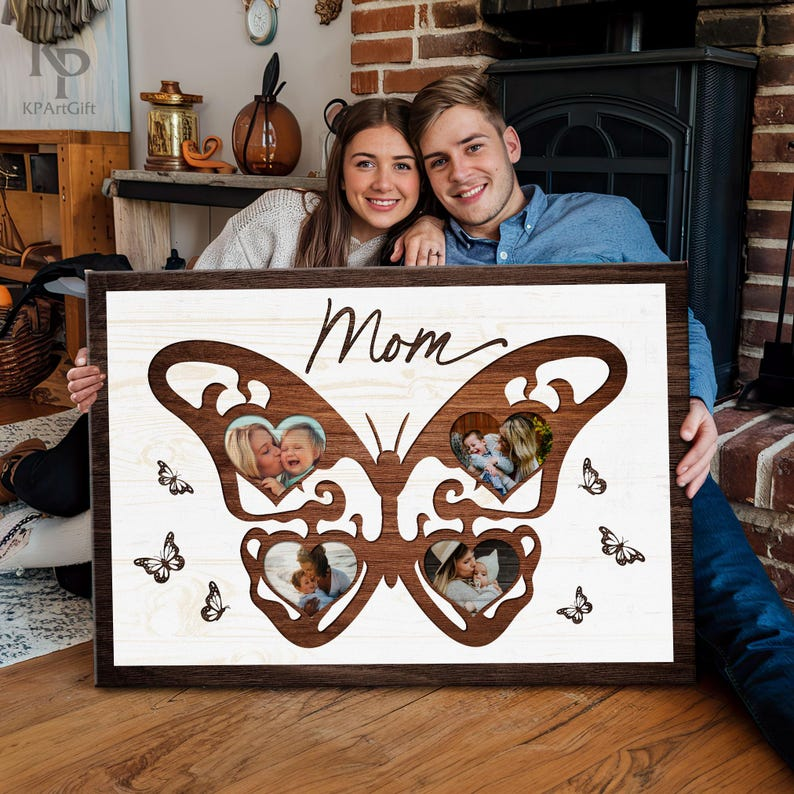 Personalized Butterfly Photo Frame Canvas – A Heartfelt Gift for Mom, Custom Picture Collage to Cherish Family Memories