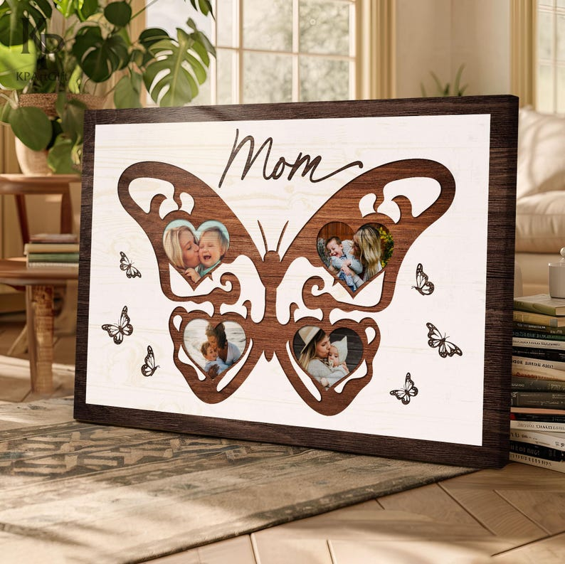 Personalized Butterfly Photo Frame Canvas – A Heartfelt Gift for Mom, Custom Picture Collage to Cherish Family Memories