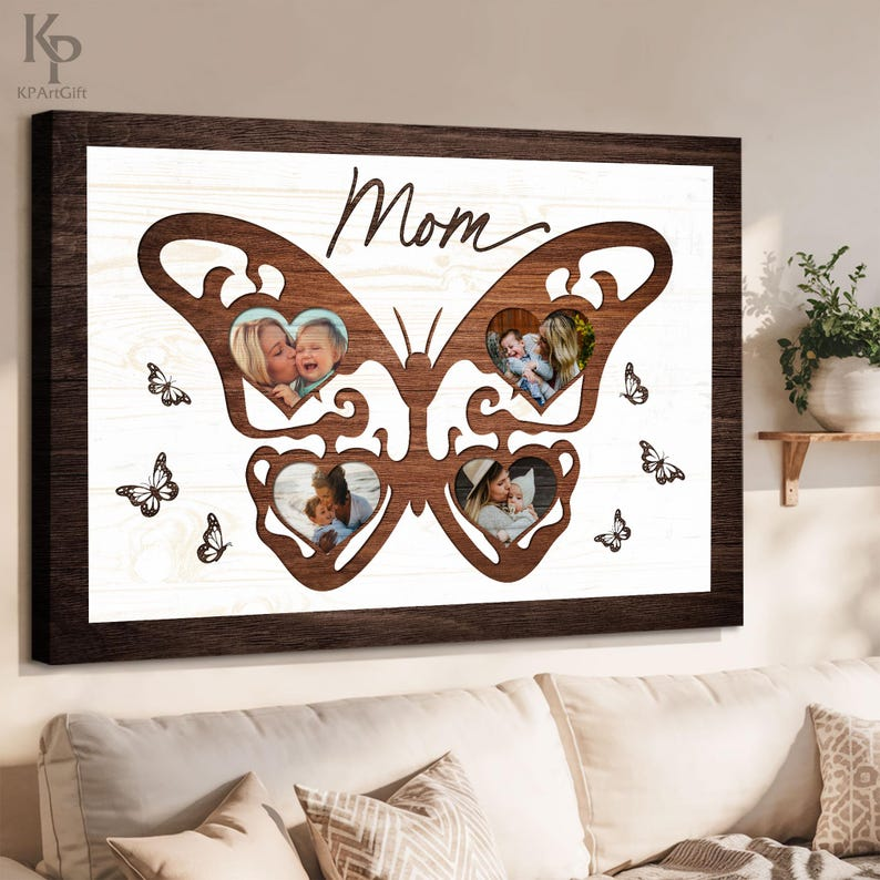 Personalized Butterfly Photo Frame Canvas – A Heartfelt Gift for Mom, Custom Picture Collage to Cherish Family Memories
