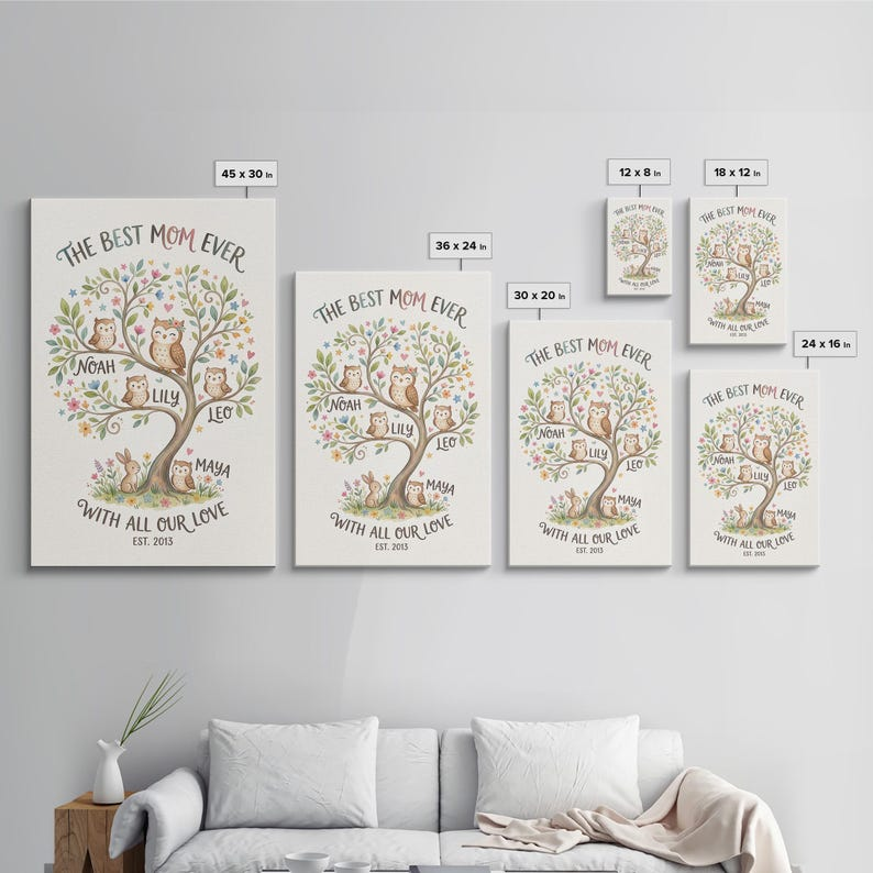 Floral Mom Name Family Artwork, Framed Canvas Print, Personalized Mothers Day Wall Decor, Unique Mothers Day Gifts