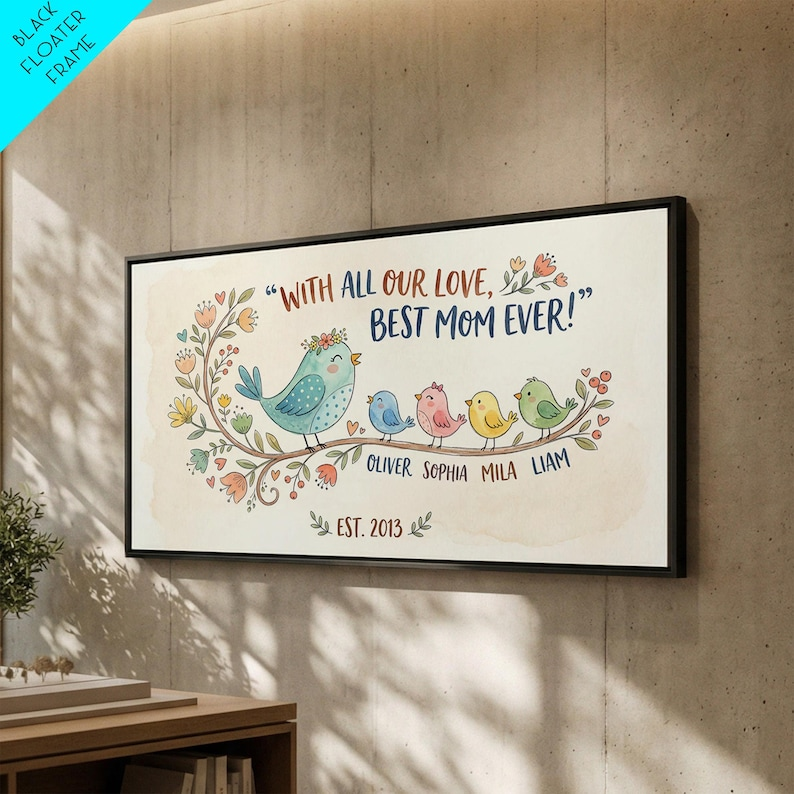 Custom Floral Mom Wall Artwork, Framed Canvas Print, Personalized Mothers Day Wall Art, Mothers Day