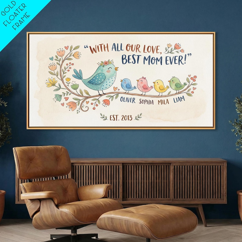 Custom Floral Mom Wall Artwork, Framed Canvas Print, Personalized Mothers Day Wall Art, Mothers Day