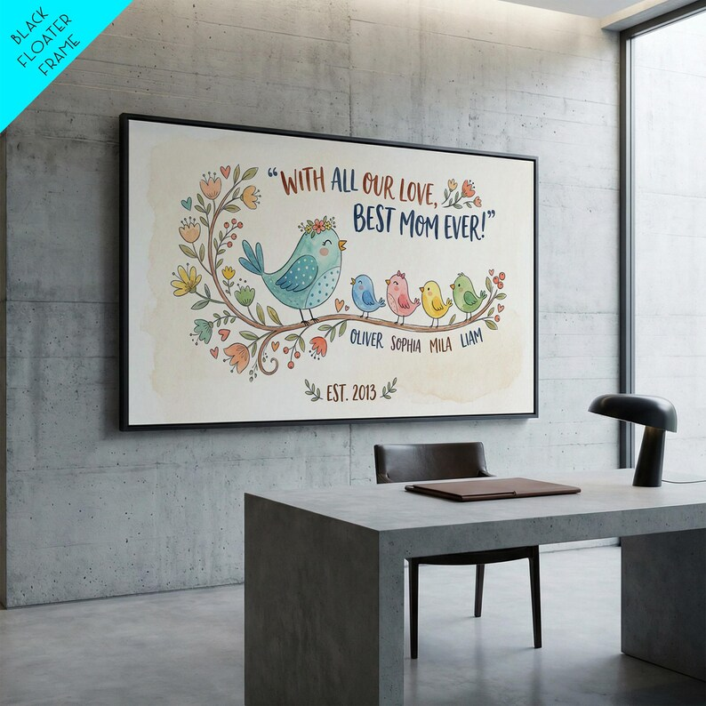 Custom Floral Mom Wall Artwork, Framed Canvas Print, Personalized Mothers Day Wall Art, Mothers Day