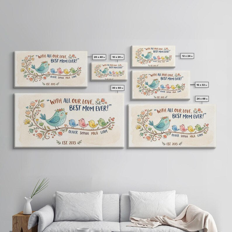 Custom Floral Mom Wall Artwork, Framed Canvas Print, Personalized Mothers Day Wall Art, Mothers Day