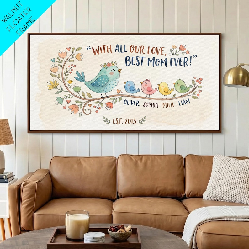 Custom Floral Mom Wall Artwork, Framed Canvas Print, Personalized Mothers Day Wall Art, Mothers Day