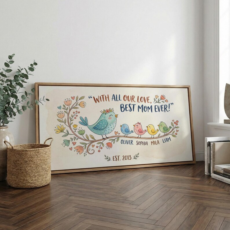 Custom Floral Mom Wall Artwork, Framed Canvas Print, Personalized Mothers Day Wall Art, Mothers Day