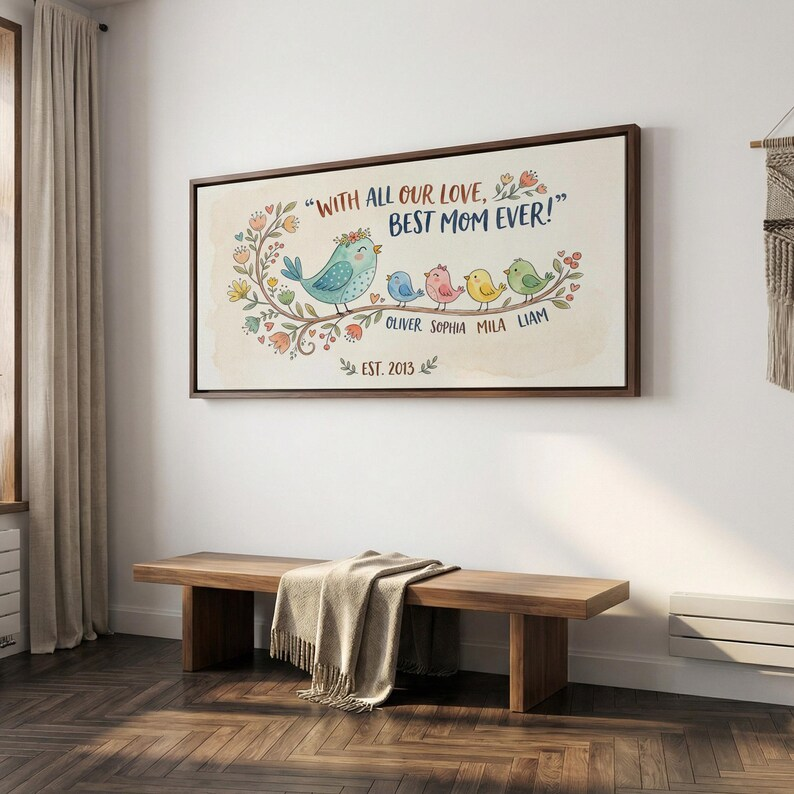 Custom Floral Mom Wall Artwork, Framed Canvas Print, Personalized Mothers Day Wall Art, Mothers Day