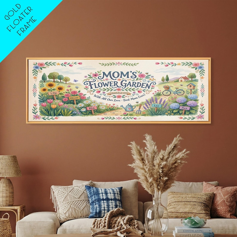 Personalized Mother's Day Sign Floral Mom Name Wall Art, Framed Canvas Print, Mothers Day Flower Art, Gift for Mom, Mothers Day Gift Ideas