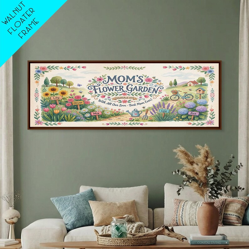 Personalized Mother's Day Sign Floral Mom Name Wall Art, Framed Canvas Print, Mothers Day Flower Art, Gift for Mom, Mothers Day Gift Ideas