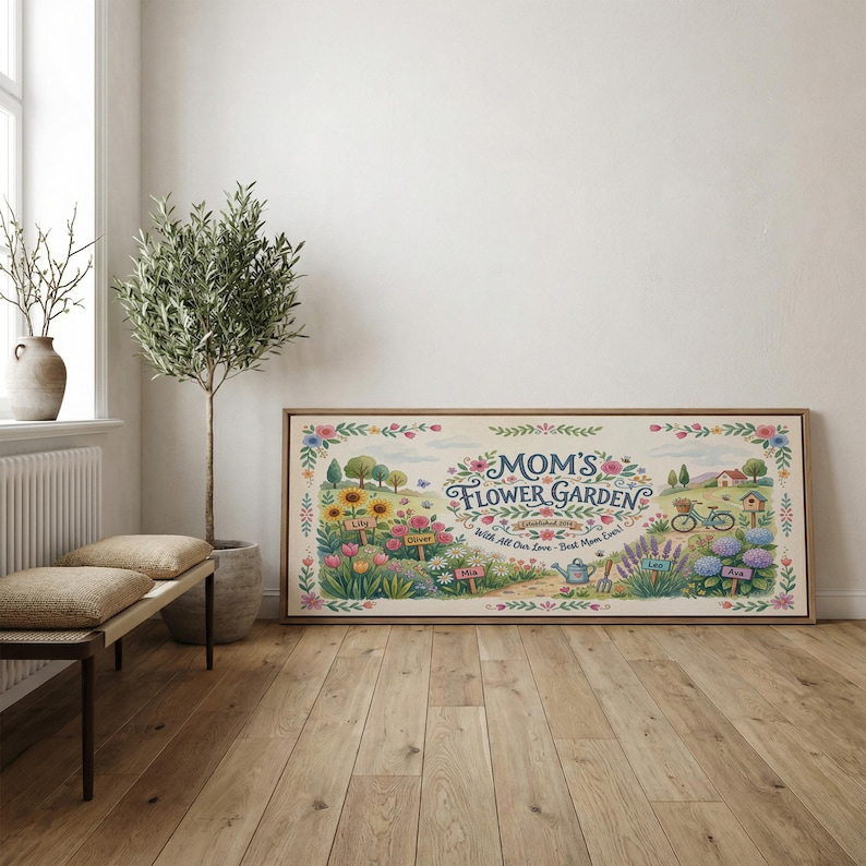 Personalized Mother's Day Sign Floral Mom Name Wall Art, Framed Canvas Print, Mothers Day Flower Art, Gift for Mom, Mothers Day Gift Ideas