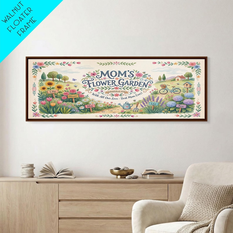 Personalized Mother's Day Sign Floral Mom Name Wall Art, Framed Canvas Print, Mothers Day Flower Art, Gift for Mom, Mothers Day Gift Ideas