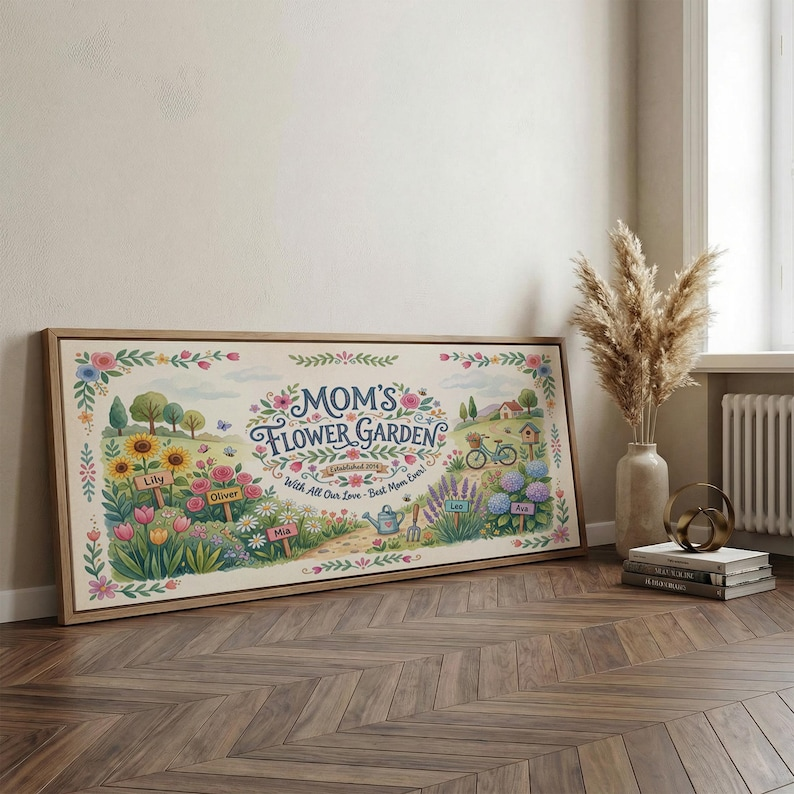 Personalized Mother's Day Sign Floral Mom Name Wall Art, Framed Canvas Print, Mothers Day Flower Art, Gift for Mom, Mothers Day Gift Ideas