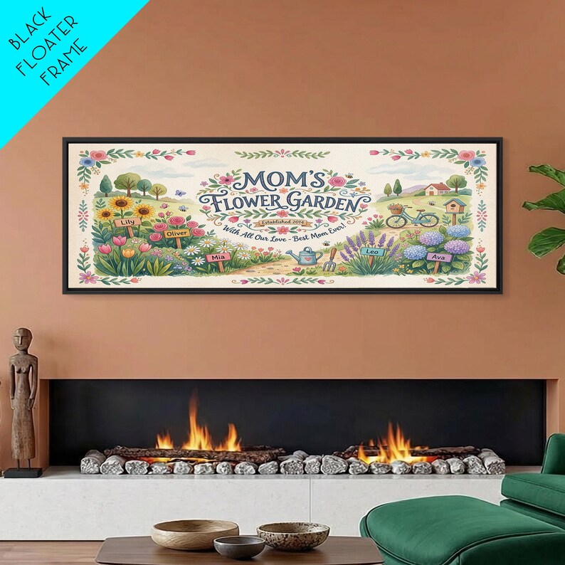 Personalized Mother's Day Sign Floral Mom Name Wall Art, Framed Canvas Print, Mothers Day Flower Art, Gift for Mom, Mothers Day Gift Ideas