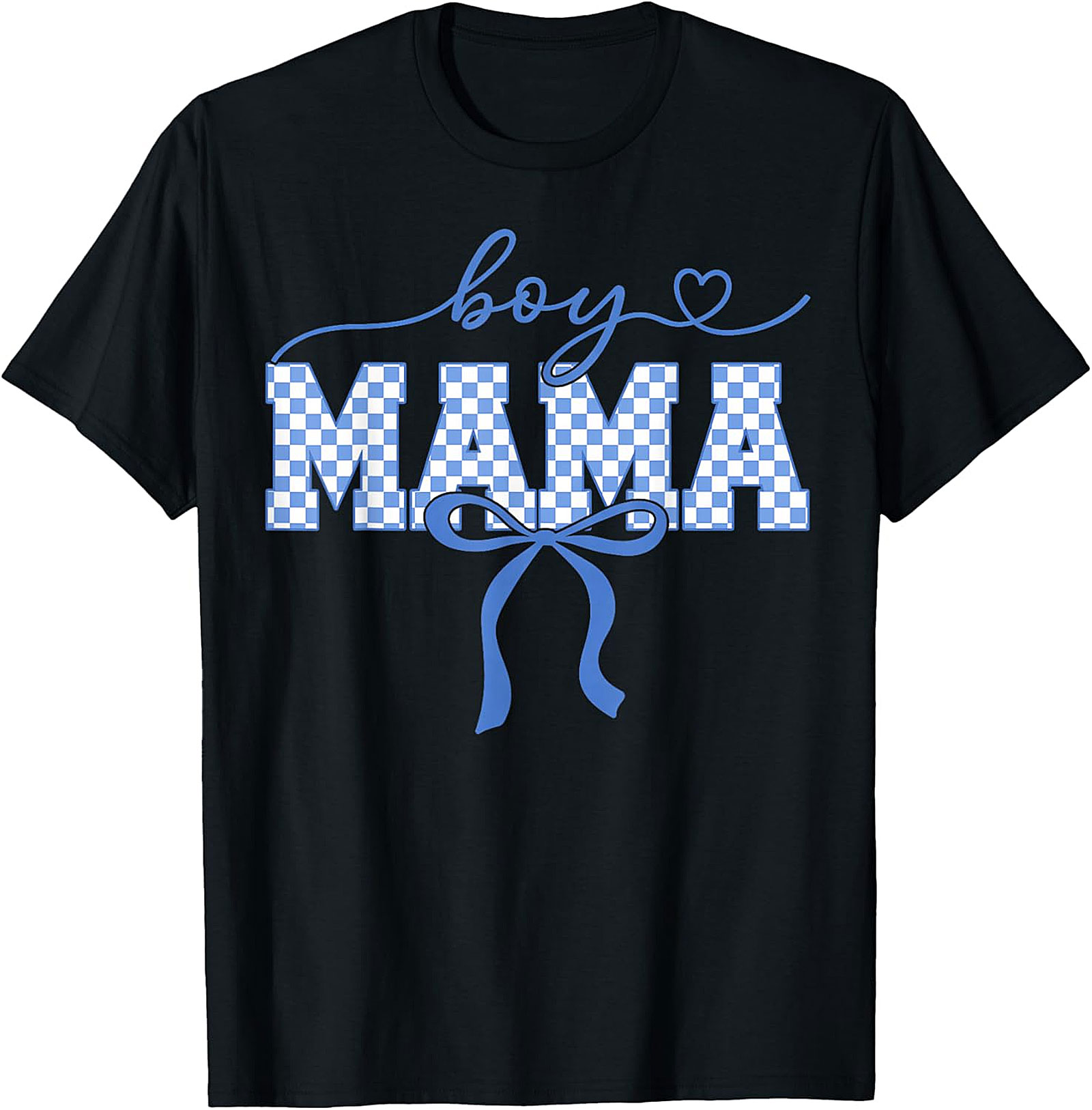 Boy Mama Graphic Tee Trendy Blue Checkered Bow Unisex Shirt
