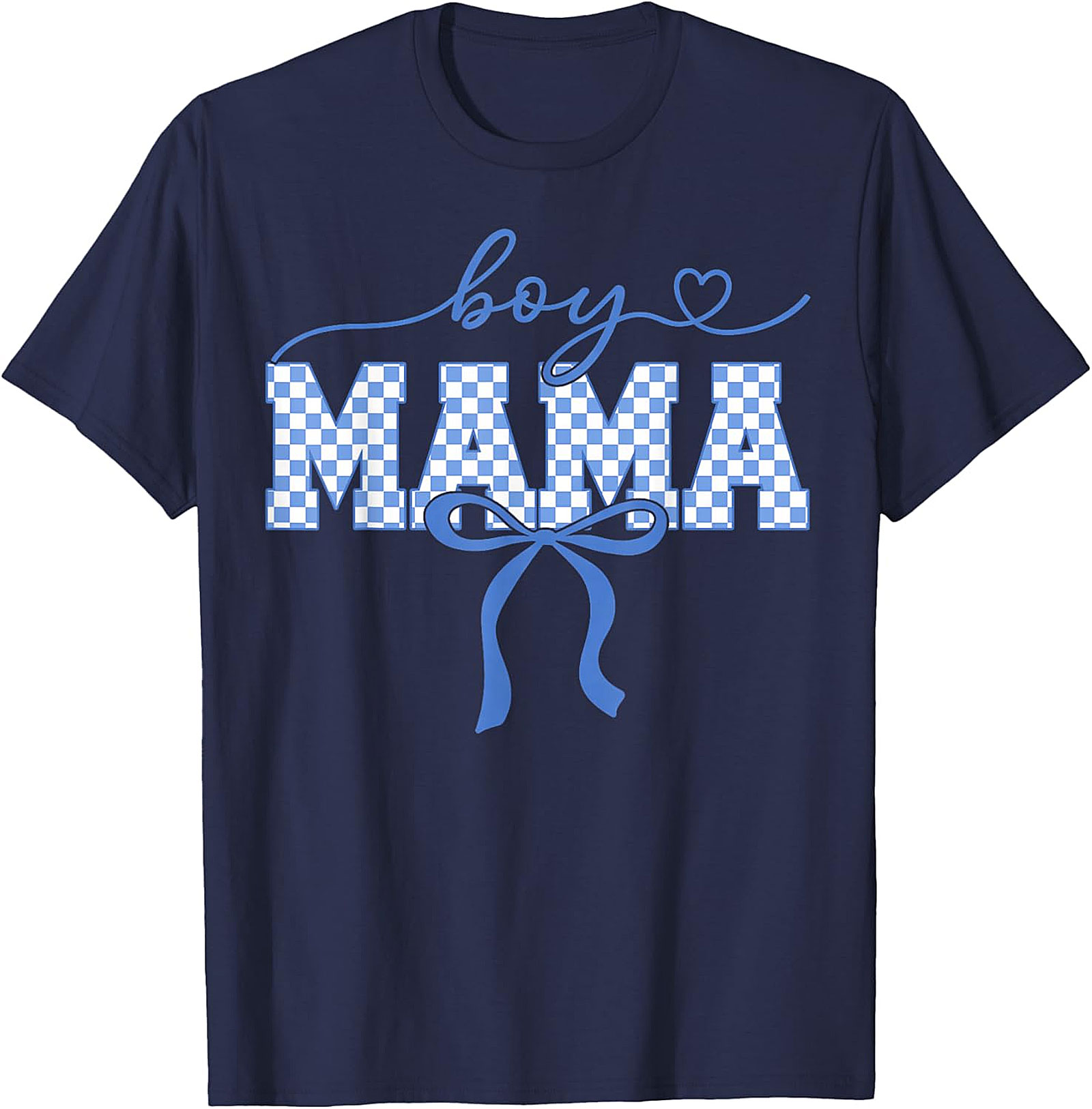  Boy Mama Graphic Tee Trendy Blue Checkered Bow Unisex Shirt