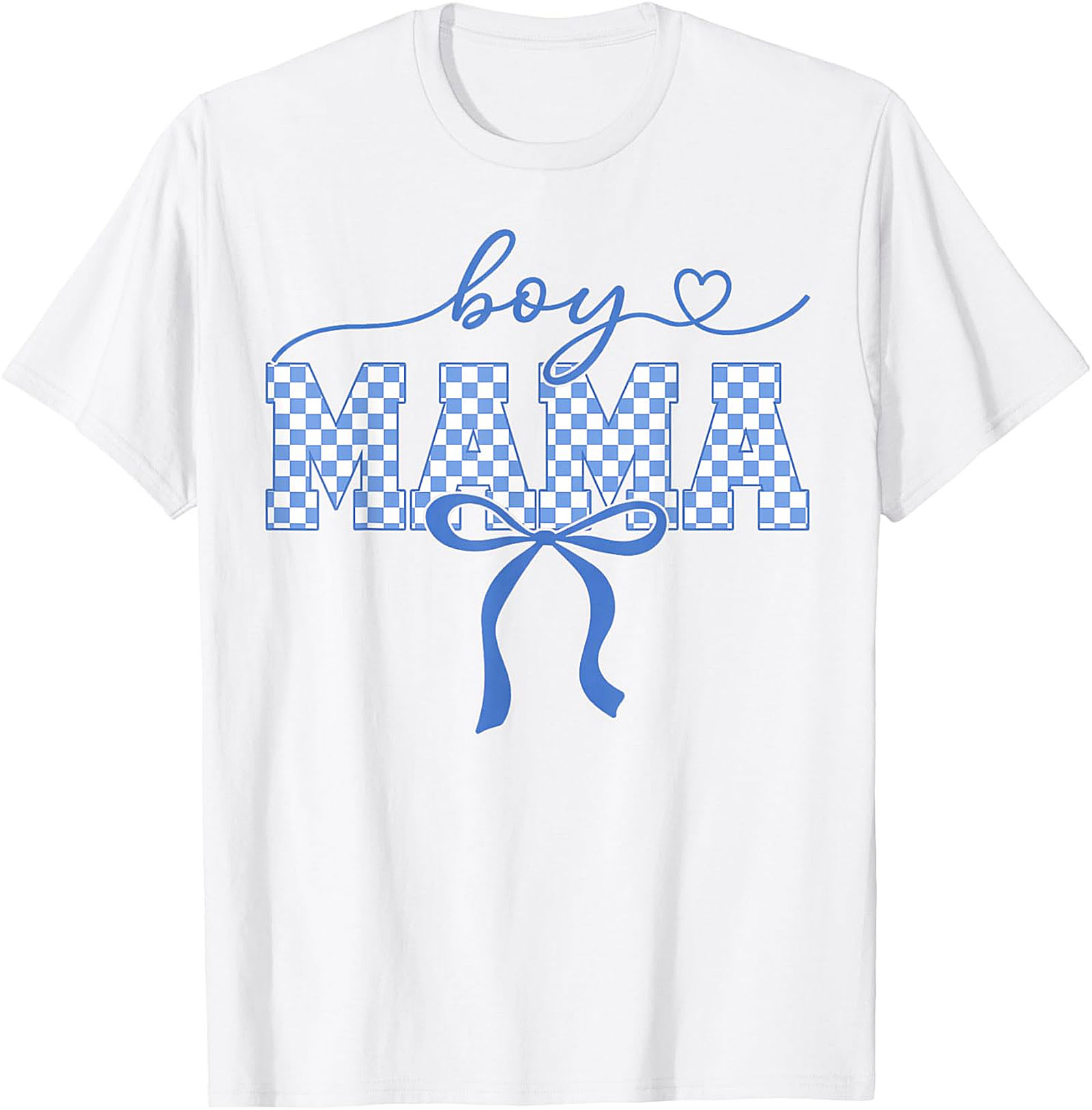  Boy Mama Graphic Tee Trendy Blue Checkered Bow Unisex Shirt