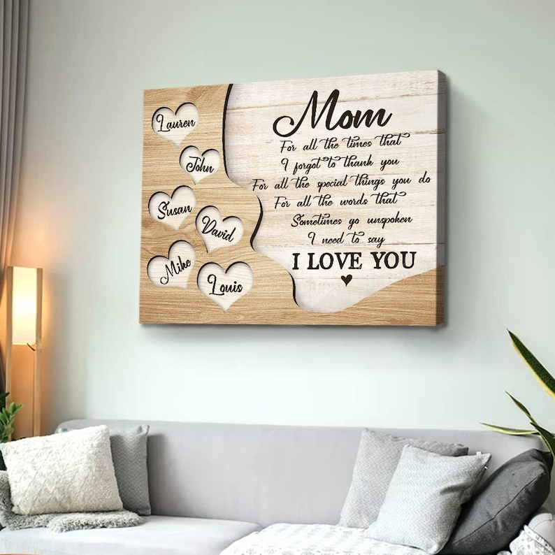 Personalized Mom I Love You Canvas, Mother's Day Gift with Kids Names